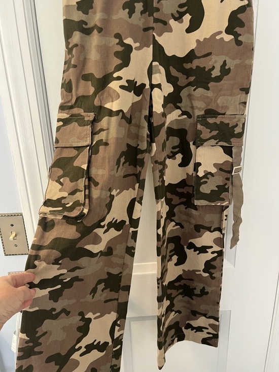 Arden B Strapless Camo Cargo Jumpsuit - Olive & Tan Size S - Picture 4 of 8